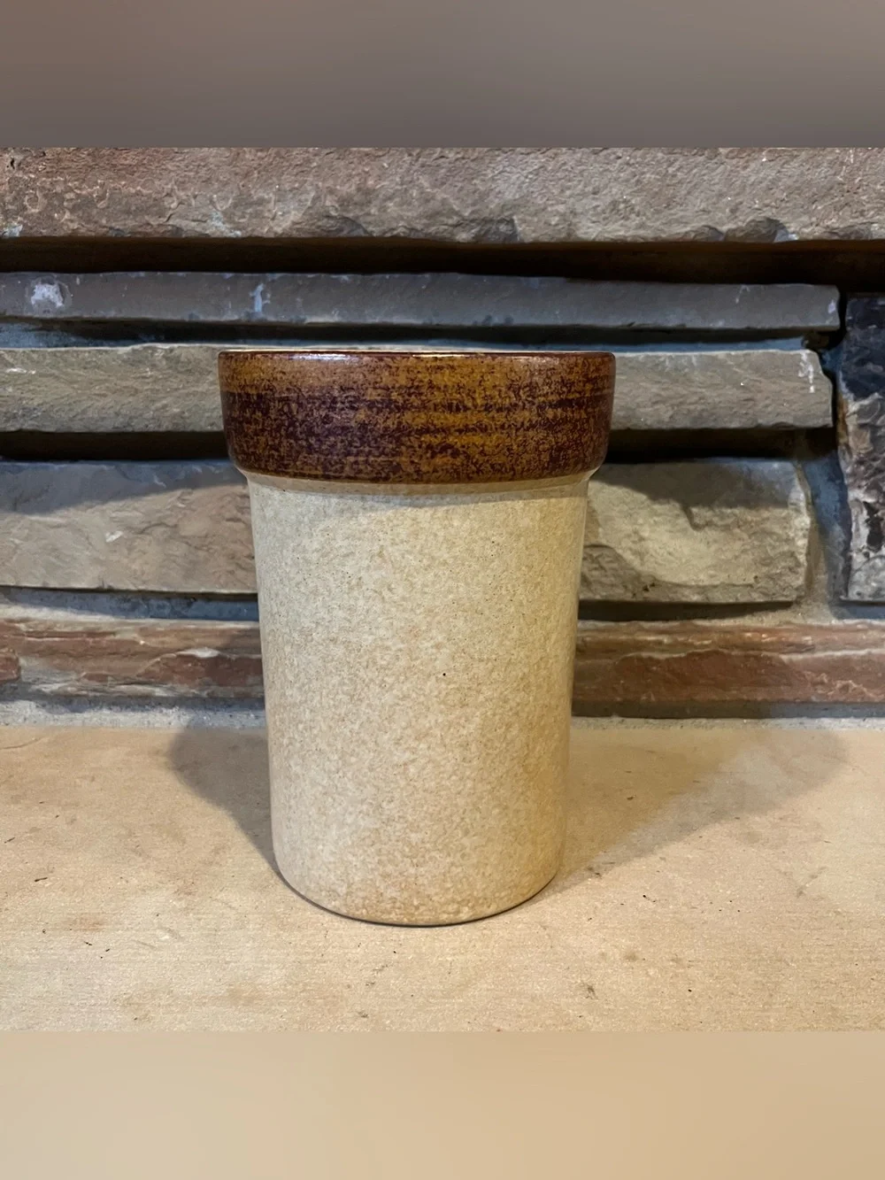 Vintage Pottery Craft Utensils Stoneware Holder in Beige and Brown
